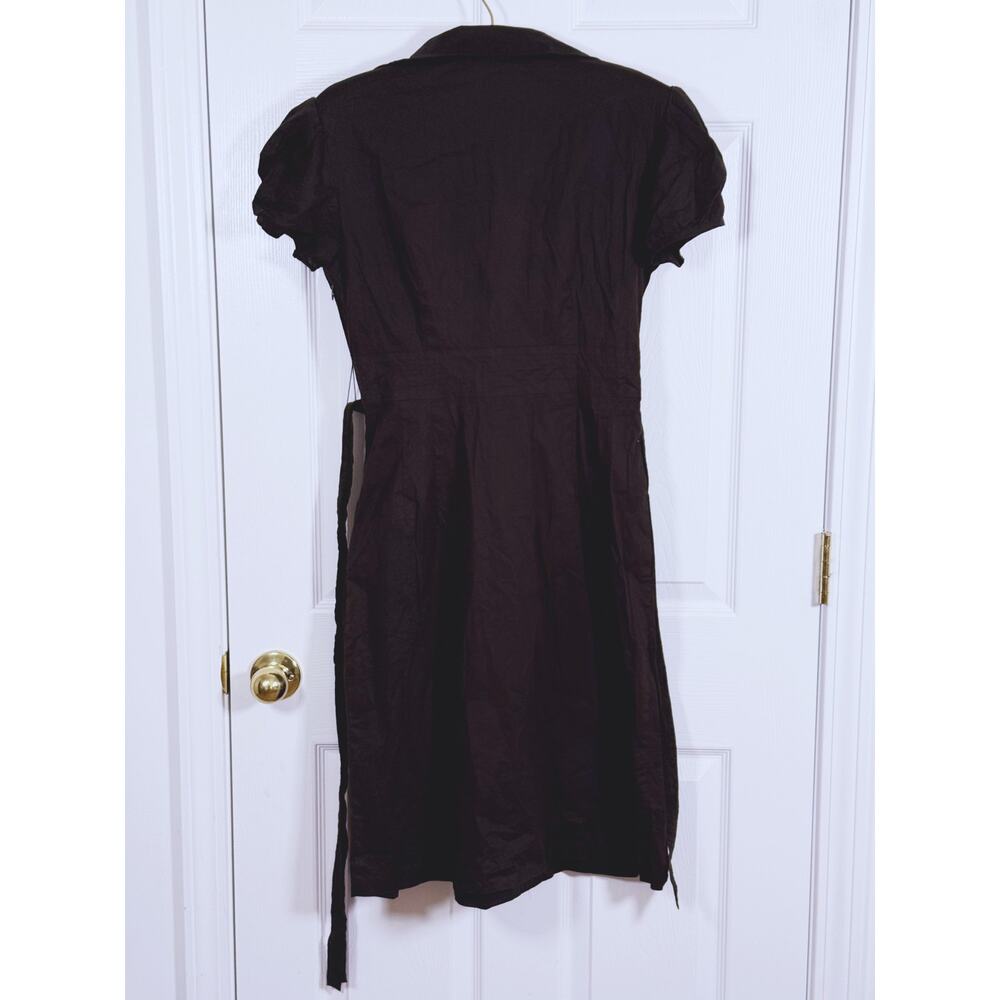 Eliza J Collared Puff Sleeve Dress Size Small Brown Dark Academia Coquette Retro - Picture 12 of 13